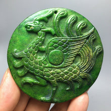Load image into Gallery viewer, 10% OFF- Certified Natural Green Emerald A*Jade HandCarved Lucky Dragon Pendant