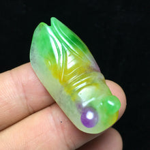 Load image into Gallery viewer, 10% OFF- A Pair of Certified Natural Multi-Color Jadeite Emerald Jade Cicada 一鸣惊人 Pendants (2 PCS)