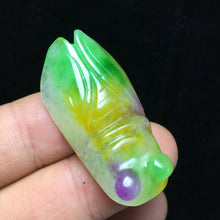 Load image into Gallery viewer, 10% OFF- A Pair of Certified Natural Multi-Color Jadeite Emerald Jade Cicada 一鸣惊人 Pendants (2 PCS)