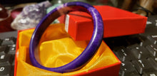 Load image into Gallery viewer, 10% OF- 66/67/68mm Certified Natural Lavender Purple Emerald Jade A HandCarved Lucky Bracelet Bangle Z0032