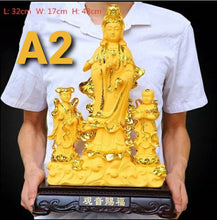 Load image into Gallery viewer, Chinese Feng Shui Lucky Wealth Gold Blessing Guanyin Statue Home/Office Decor Sculpture Craft Living Room TV Cabinet Fortune Ornament Housewarming Gift