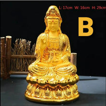 Load image into Gallery viewer, Chinese Feng Shui Lucky Wealth Gold Blessing Guanyin Statue Home/Office Decor Sculpture Craft Living Room TV Cabinet Fortune Ornament Housewarming Gift