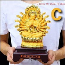 Load image into Gallery viewer, Chinese Feng Shui Lucky Wealth Gold Blessing Guanyin Statue Home/Office Decor Sculpture Craft Living Room TV Cabinet Fortune Ornament Housewarming Gift