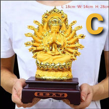Load image into Gallery viewer, Chinese Feng Shui Lucky Wealth Gold Blessing Guanyin Statue Home/Office Decor Sculpture Craft Living Room TV Cabinet Fortune Ornament Housewarming Gift