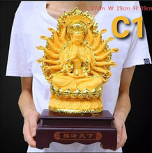 Load image into Gallery viewer, Chinese Feng Shui Lucky Wealth Gold Blessing Guanyin Statue Home/Office Decor Sculpture Craft Living Room TV Cabinet Fortune Ornament Housewarming Gift