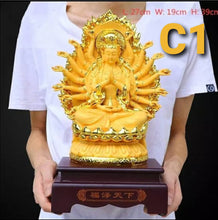 Load image into Gallery viewer, Chinese Feng Shui Lucky Wealth Gold Blessing Guanyin Statue Home/Office Decor Sculpture Craft Living Room TV Cabinet Fortune Ornament Housewarming Gift