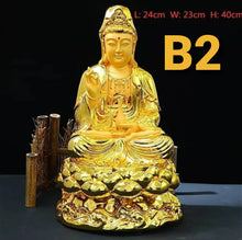 Load image into Gallery viewer, Chinese Feng Shui Lucky Wealth Gold Blessing Guanyin Statue Home/Office Decor Sculpture Craft Living Room TV Cabinet Fortune Ornament Housewarming Gift