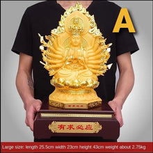 Load image into Gallery viewer, Chinese Feng Shui Lucky Wealth Gold Blessing Guanyin Statue Home/Office Decor Sculpture Craft Living Room TV Cabinet Fortune Ornament Housewarming Gift