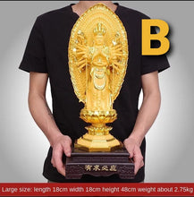 Load image into Gallery viewer, Chinese Feng Shui Lucky Wealth Gold Blessing Guanyin Statue Home/Office Decor Sculpture Craft Living Room TV Cabinet Fortune Ornament Housewarming Gift