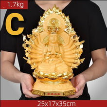 Load image into Gallery viewer, Chinese Feng Shui Lucky Wealth Gold Blessing Guanyin Statue Home/Office Decor Sculpture Craft Living Room TV Cabinet Fortune Ornament Housewarming Gift