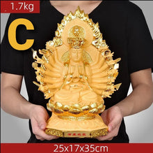 Load image into Gallery viewer, Chinese Feng Shui Lucky Wealth Gold Blessing Guanyin Statue Home/Office Decor Sculpture Craft Living Room TV Cabinet Fortune Ornament Housewarming Gift