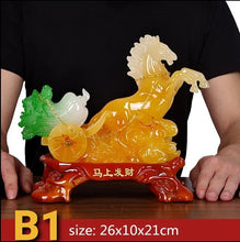 Load image into Gallery viewer, Chinese Feng Shui Lucky Wealth Cabbage Horse Statue Home/Office Decor Sculpture Craft Living Room TV Cabinet Fortune Ornament Housewarming Gift