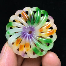 Load image into Gallery viewer, 10% OFF- Wonderful Unique Certified Natural 3 Color Jadeite Emerald A*Jade HandCarved Flower Pendant