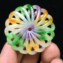 Load image into Gallery viewer, 10% OFF- Wonderful Unique Certified Natural 3 Color Jadeite Emerald A*Jade HandCarved Flower Pendant