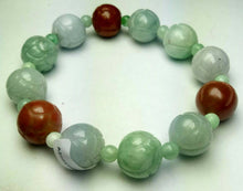 Load image into Gallery viewer, 55-63mm Certified Natural Jadeite Emerald A Jade Carved 12mm Beads Stretchy-Bracelet A6417 with Gift Box