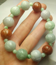 Load image into Gallery viewer, 55-63mm Certified Natural Jadeite Emerald A Jade Carved 12mm Beads Stretchy-Bracelet A6417 with Gift Box