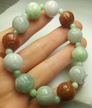 Load image into Gallery viewer, 55-63mm Certified Natural Jadeite Emerald A Jade Carved 12mm Beads Stretchy-Bracelet A6417 with Gift Box