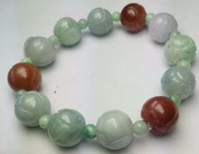 Load image into Gallery viewer, 55-63mm Certified Natural Jadeite Emerald A Jade Carved 12mm Beads Stretchy-Bracelet A6417 with Gift Box