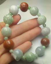 Load image into Gallery viewer, 55-63mm Certified Natural Jadeite Emerald A Jade Carved 12mm Beads Stretchy-Bracelet A6417 with Gift Box