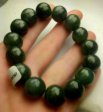 Load image into Gallery viewer, 55-63mm Certified Natural Oily Green Jadeite Emerald A Jade Carved 12mm Beads Stretchy-Bracelet A6397 with Gift Box