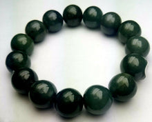 Load image into Gallery viewer, 55-63mm Certified Natural Oily Green Jadeite Emerald A Jade Carved 12mm Beads Stretchy-Bracelet A6397 with Gift Box