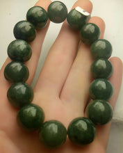 Load image into Gallery viewer, 55-63mm Certified Natural Oily Green Jadeite Emerald A Jade Carved 12mm Beads Stretchy-Bracelet A6397 with Gift Box