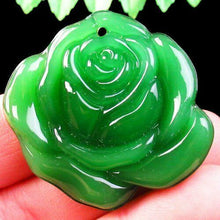 Load image into Gallery viewer, Certified Natural Green Emerald A*Jade HandCarved Flower Pendant with Gift Box