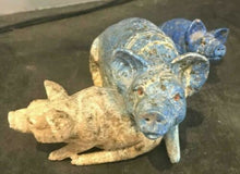 Load image into Gallery viewer, 6.5''L- Vintage Chinese Natural Antique Exquisite Lapis Lazuli HandCarved Sculpture Mother Sow &amp; Piglets with Glass Eyes- Signed/Tag