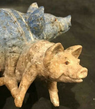 Load image into Gallery viewer, 6.5''L- Vintage Chinese Natural Antique Exquisite Lapis Lazuli HandCarved Sculpture Mother Sow &amp; Piglets with Glass Eyes- Signed/Tag