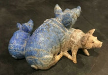 Load image into Gallery viewer, 6.5''L- Vintage Chinese Natural Antique Exquisite Lapis Lazuli HandCarved Sculpture Mother Sow &amp; Piglets with Glass Eyes- Signed/Tag