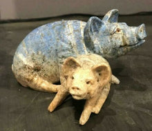 Load image into Gallery viewer, 6.5''L- Vintage Chinese Natural Antique Exquisite Lapis Lazuli HandCarved Sculpture Mother Sow &amp; Piglets with Glass Eyes- Signed/Tag