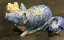 Load image into Gallery viewer, 6.5''L- Vintage Chinese Natural Antique Exquisite Lapis Lazuli HandCarved Sculpture Mother Sow &amp; Piglets with Glass Eyes- Signed/Tag