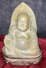 Load image into Gallery viewer, 6.5''H- Vintage Chinese Natural Antique Exquisite Jade Stone Handcarved Sculpture Blessing Happy Buddha Statue