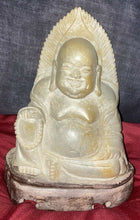 Load image into Gallery viewer, 6.5''H- Vintage Chinese Natural Antique Exquisite Jade Stone Handcarved Sculpture Blessing Happy Buddha Statue