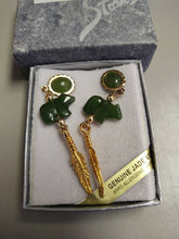 Load image into Gallery viewer, 10% OFF- Certified Storrs Genuine Natural Emerald A*Jade Pair of NIB Storrs Vintage Jade Veritable Polar Bear Gold Feather Post Earrings
