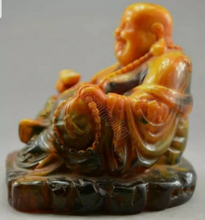 Load image into Gallery viewer, 3.6''H- Chinese Natural Antique Exquisite GEOMANTIC AMBER Handcarved Sculpture Blessing Happy Buddha Statue