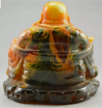 Load image into Gallery viewer, 3.6''H- Chinese Natural Antique Exquisite GEOMANTIC AMBER Handcarved Sculpture Blessing Happy Buddha Statue