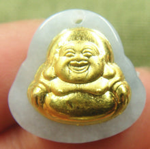 Load image into Gallery viewer, Certified Natural Gold &amp; Icy Jadeite Emerald A*Jade HandCarved Tablet Happy Buddha 佛 Pendant Y0284 with Gift Box