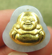 Load image into Gallery viewer, Certified Natural Gold &amp; Icy Jadeite Emerald A*Jade HandCarved Tablet Happy Buddha 佛 Pendant Y0284 with Gift Box