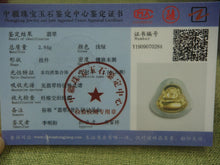 Load image into Gallery viewer, Certified Natural Gold &amp; Icy Jadeite Emerald A*Jade HandCarved Tablet Happy Buddha 佛 Pendant Y0284 with Gift Box