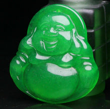 Load image into Gallery viewer, 10% OFF- Certified Natural Jadeite Emerald A*Jade HandCarved Blessing Happy Buddha Pendant《Grade A》A1940
