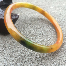 Load image into Gallery viewer, 57/58/59mm Certified Natural Yellow Red Green Jadeite Emerald A*Jade HandCarved Lucky Round Bracelet Bangle XX257