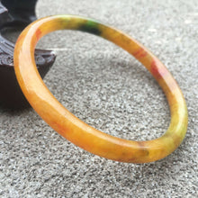 Load image into Gallery viewer, 57/58/59mm Certified Natural Yellow Red Green Jadeite Emerald A*Jade HandCarved Lucky Round Bracelet Bangle XX257