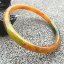 Load image into Gallery viewer, 57/58/59mm Certified Natural Yellow Red Green Jadeite Emerald A*Jade HandCarved Lucky Round Bracelet Bangle XX257