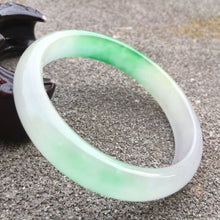 Load image into Gallery viewer, 10% OFF- 56/57/58mm Certified Natural Light Green Jadeite Emerald A*Jade HandCarved Lucky Bracelet Bangle GX617/BJ9940