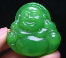 Load image into Gallery viewer, 10% OFF- Certified Natural Jadeite Emerald A*Jade HandCarved Blessing Happy Buddha Pendant《Grade A》A1940