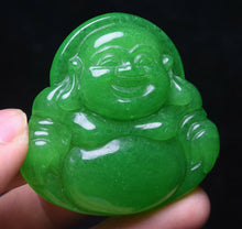 Load image into Gallery viewer, 10% OFF- Certified Natural Jadeite Emerald A*Jade HandCarved Blessing Happy Buddha Pendant《Grade A》A1940