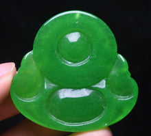 Load image into Gallery viewer, 10% OFF- Certified Natural Jadeite Emerald A*Jade HandCarved Blessing Happy Buddha Pendant《Grade A》A1940