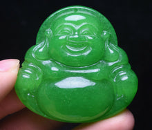 Load image into Gallery viewer, 10% OFF- Certified Natural Jadeite Emerald A*Jade HandCarved Blessing Happy Buddha Pendant《Grade A》A1940