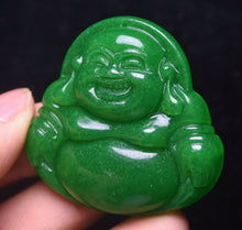 Load image into Gallery viewer, 10% OFF- Certified Natural Jadeite Emerald A*Jade HandCarved Blessing Happy Buddha Pendant《Grade A》A1940